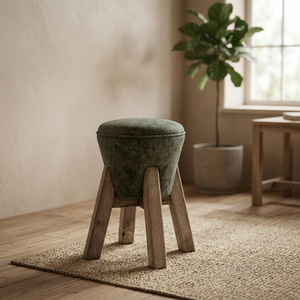 Pouf ottoman moderne en bois rembourré de tissu, siège d'appoint rond pour salon, chambre et entrée - Product Image 3