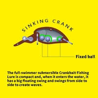 TG 40mm 2.1g Mini Leurre Crankbait à coulée lente avec yeux 3D simulés, Wobbler artificiel pour la pêche au bar, matériel de pêche