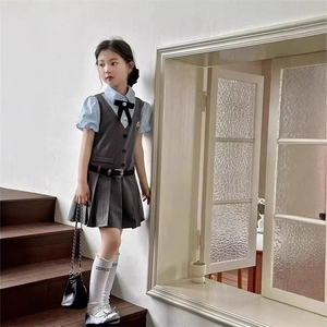 Novo Conjunto de Roupas para Meninas com 2 Peças, Vestido Escolar de Manga Curta Estilo Preppy para Meninas - Product Image 3