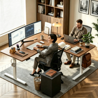 Bureau d'angle électrique réglable en hauteur en forme de L pour le travail à domicile
