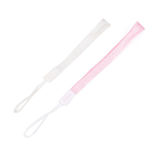 Dragonne de téléphone 16 cm en plastique avec boucle de maintien pour téléphone portable, couleurs rose et blanc - Product Image 1
