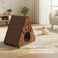 Griffoir pour chat triangulaire en chêne moderne, durable et réglable, avec lit vertical pour chat, structure d'escalade, emballage en carton, montage facile