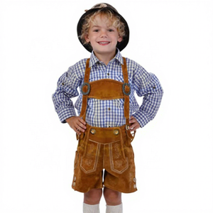 Lederhosen pour enfants en cuir véritable authentique pour enfants de 3 à 14 ans (garçons et filles) Oktoberfest Trachten Bavaria Lederhose - Product Image 1