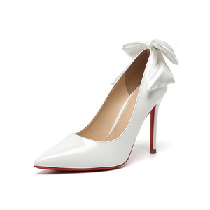 Zapatos de Tacón Alto Blancos, Elegantes y Profesionales, Estilo Diosa, con Lazo, Cómodos, Tacón de Aguja, Punta Puntiaguda, Suelas Rojas, para Mujer - Product Image 6