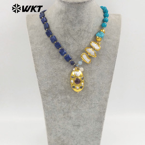 WT-JN359 Harika ve Trend Doğal Taşlar ve İnciler, Altın Kaplama Büyük Kolye Uçları ile Birleştirilmiş Kadınlar İçin Boncuklu Kolye - Product Image 5