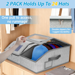 Foldable Rectangular Hat <b>Storage</b> <b>Box</b> with Clear Window for <b>Stackable</b> Baseball Caps for Closet - Product Image 6