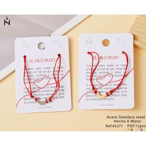 Bracciale avvolgente in acciaio inossidabile El Hilo Rojo fatto a mano per fortuna e protezione, 12 pezzi - Product Image 1