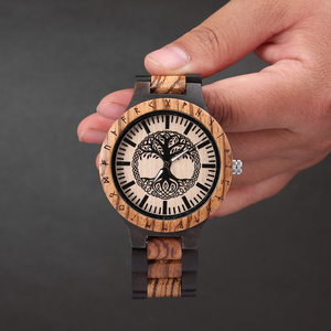 Cinturino in legno di lunghezza regolabile movimento giapponese Norse Yggdrasil <span class=keywords><strong>albero</strong></span> <span class=keywords><strong>della</strong></span> <span class=keywords><strong>vita</strong></span> <span class=keywords><strong>orologio</strong></span> vichingo - Product Image 4
