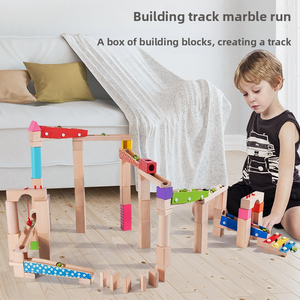 Ensemble de blocs de construction en bois pour enfants <span class=keywords><strong>avec</strong></span> piste à <span class=keywords><strong>billes</strong></span>, jouet éducatif pour garçons et filles de 5 à 7 ans, écologique, non toxique, <span class=keywords><strong>avec</strong></span> glissière de montage en tuyauterie - Product Image 1