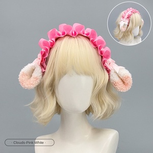 Ikat Rambut Telinga Domba Berenda Gaya Harajuku Jepang, Pita Bulu Imitasi Lembut dan Imut untuk Wanita, Aksesoris Kepala untuk Pesta - Product Image 6