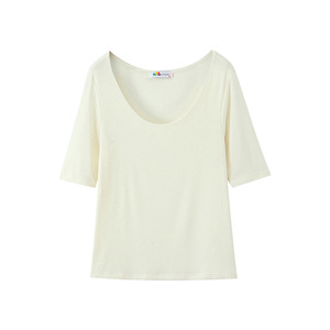 Camiseta de punto Runqi para mujer, talla grande, color sólido, manga corta, cuello redondo, con etiqueta y cordón. - Product Image 1