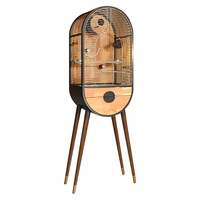Maison pour oiseaux en bois massif naturel et acier inoxydable, cage à oiseaux de luxe DIY de grande taille avec fermeture à bouton doré pour perroquets