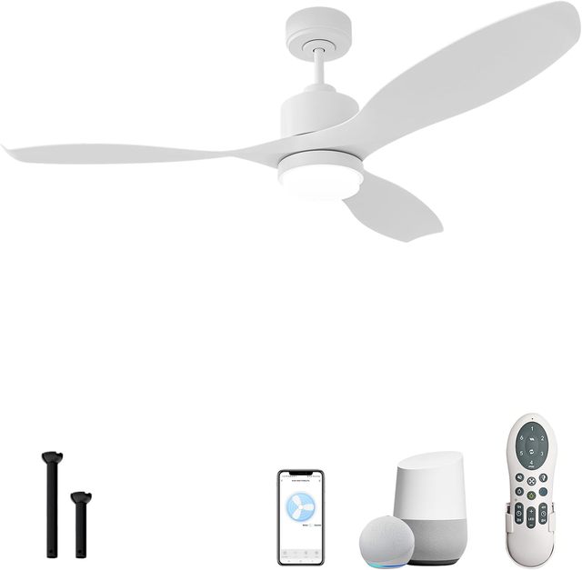 52-Inch LED Light Remote Control Ceiling Fan ABS Plastic Blades for Home Living Room/Bedroom/Dining Minimalist Mounted Fan