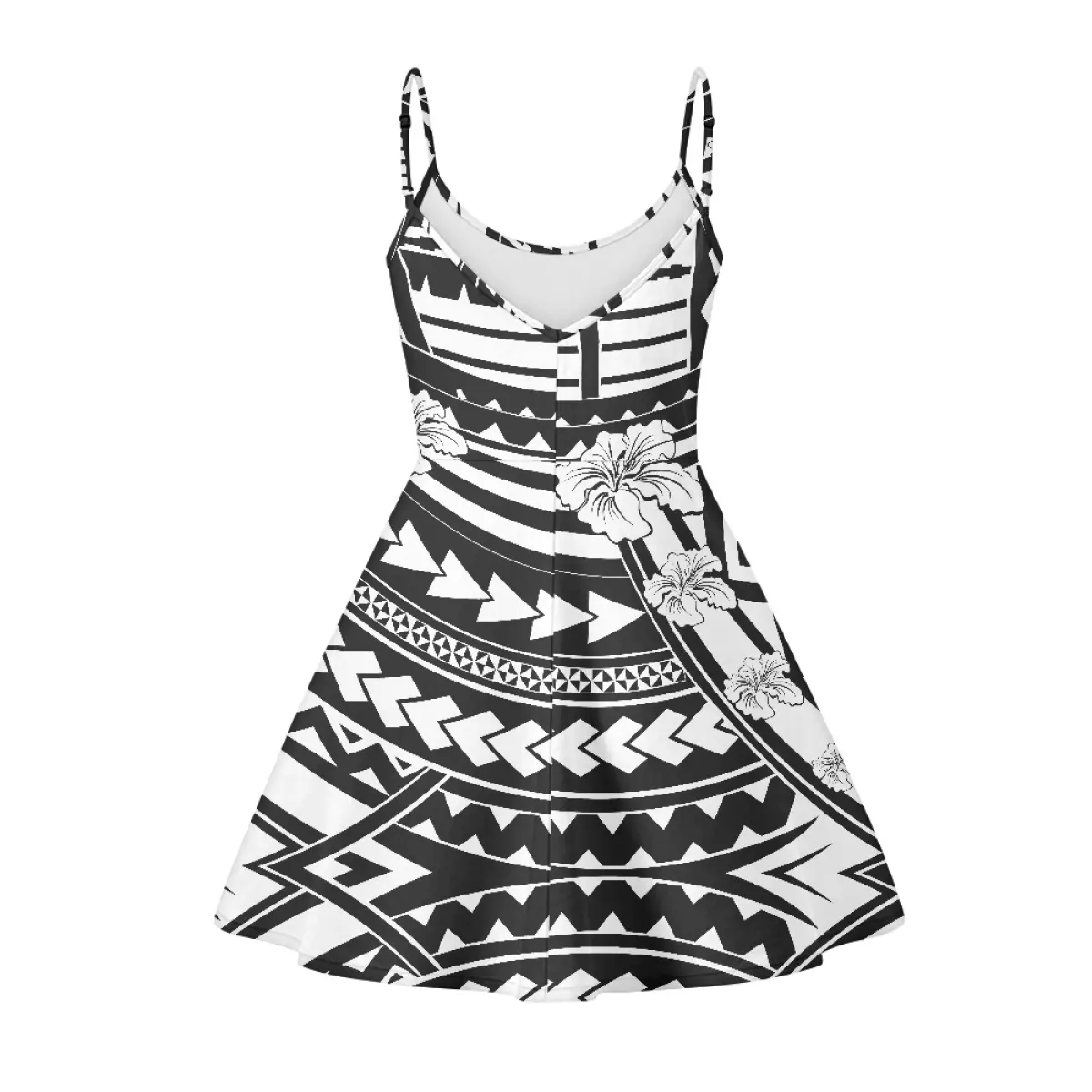 Schwarz-Weiß traditionell hochwertig individuell hawaiianische Damen-V-Ausschnitt blumig Spaghettiträger Sundress lässig Sommer-Party-Swing-Kleid