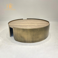 Table basse ronde de luxe avec plateau en marbre naturel, base en acier inoxydable, design moderne convertible, vente en gros d'usine, base en métal