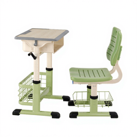 Ensemble table et chaise d'étude en bois moderne avec structure métallique, mobilier scolaire écologique et durable pour les étudiants en classe