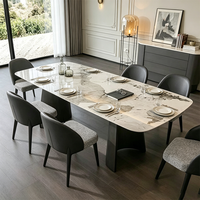 Table à manger moderne et durable en pierre frittée avec base imitation bois, design rectangulaire pour 8 personnes, mobilier pour la maison et l'hôtellerie