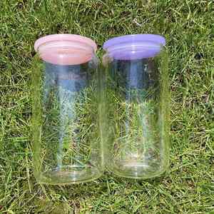 Vaso Transparente con Forma de Lata de Cerveza, 16 oz, Libre de BPA, con Tapa de Plástico de Color, Esmerilado, para Sublimación, con Tapa de PP y Pajita Transparente - Product Image 5