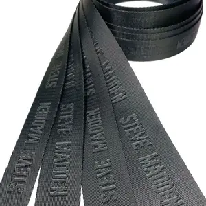 Logotipo personalizado tecido poliéster bordado Webbing Eco-friendly logotipo impresso cinto cor sólida mochila cinta DIY Jacquard Webbing