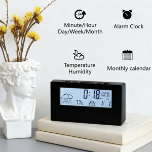 Kỹ thuật số LCD Trạm thời tiết Đồng hồ bàn với nhiệt độ ẩm kế điện tử nhiệt độ và độ ẩm mét báo động Lịch cho quà tặng - Product Image 2