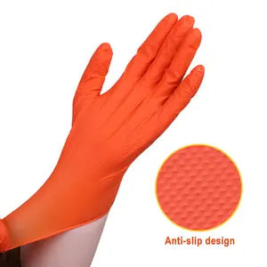 Orange Nitril-Gummihandschuhe Schwerlast 100 Stück Einweg Wasserfest Lebensmittelecht Allergikerfreundlich mit Gratisprobe - Product Image 2