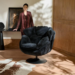 เก้าอี้โซฟาเดี่ยวสไตล์นอร์ดิก กำมะหยี่สีดำ เก้าอี้ทรงไข่หมุนได้ เฟอร์นิเจอร์ห้องนั่งเล่น ดีไซน์ทันสมัย นั่งสบาย - Product Image 2