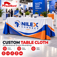 Housse de table promotionnelle FEAMONT pour salon professionnel, nappe personnalisée avec logo, tissu publicitaire pour exposition, vente en gros directe usine