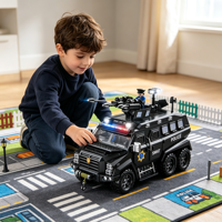 Ensemble de jouets de voiture de police électrique personnalisée OEM pour enfants, avec lumières, sons et figurines miniatures, véhicule de simulation pour maison de jeu