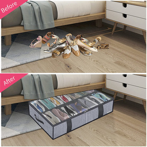 Under Bed <b>Shoe</b> Storage <b>Box</b> Transparent Foldable Non Woven Fabric Organizer Rectangle Space Saving Clothing Storage Bag - Product Image 3