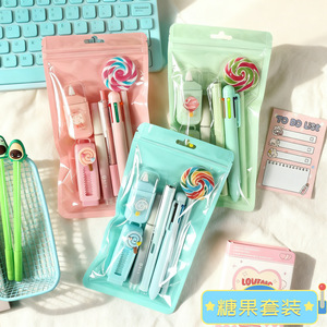 Conjunto de Material Escolar de Plástico Fofo com 6 Peças, Suprimentos de Alta Qualidade para Estudantes, Presente para o Início do Semestre - Product Image 1