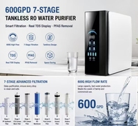 Purificateur d'eau intelligent sans réservoir 600GPD avec filtration RO à 7 étapes, moniteur TDS réel, élimination des PFAS, débit élevé, design compact