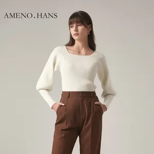 Bán Nóng Tuyệt Vời Mềm Áo Len Len Trắng Leg-Of-Mutton Tay Áo Phụ Nữ Knit Áo Len Tùy Chỉnh