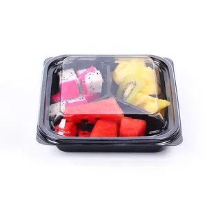 पारदर्शी नूडल फल पैकेजिंग स्पष्ट ढक्कन प्लास्टिक के लिए डिस्पोजेबल सलाद कटोरे कंटेनर काले प्लास्टिक के बॉक्स