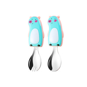 304 ensemble de fourchette et de cuillère pour enfants fourchette et cuillère pour aliments supplémentaires pour bébé vaisselle à manche court en acier inoxydable - Product Image 1