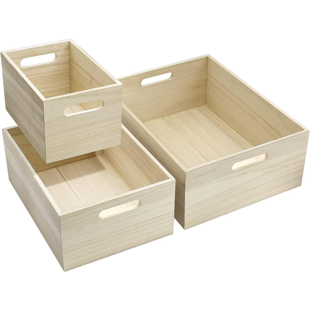 Custom Unfinished Wood Crates - Organizer Bins, Wooden Box for Pantry Organizer Storage for Bathroom Living Room