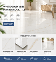 Carreaux de sol en porcelaine effet marbre Carrara brillant 600x600mm White Lotus pour salon, antibactériens, pour hôtel