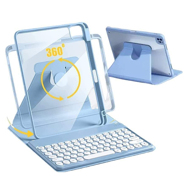 Pencil Slot Stand Shockproof Clear Cover 360 Rotation Flip Cover Case with Keyboard for Apple iPad 7 8 9 10 Air 4 5 Pro 11 Inch