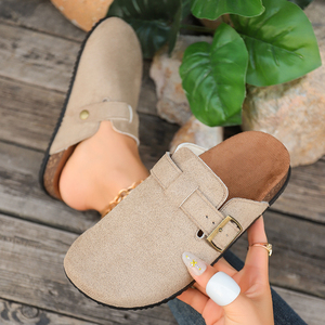 Mules en daim à bout fermé pour femme, avec bride à boucle, talon plat, sabots souples, chaussures décontractées, camel, noir, kaki - Product Image 5