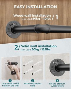 92 सेमी औद्योगिक रेट्रो धातु पाइप कपड़े बार रैक अलग दीवार-माउंटेड परिधान लटका रसोई बाथरूम अलमारी लिविंग रूम - Product Image 4