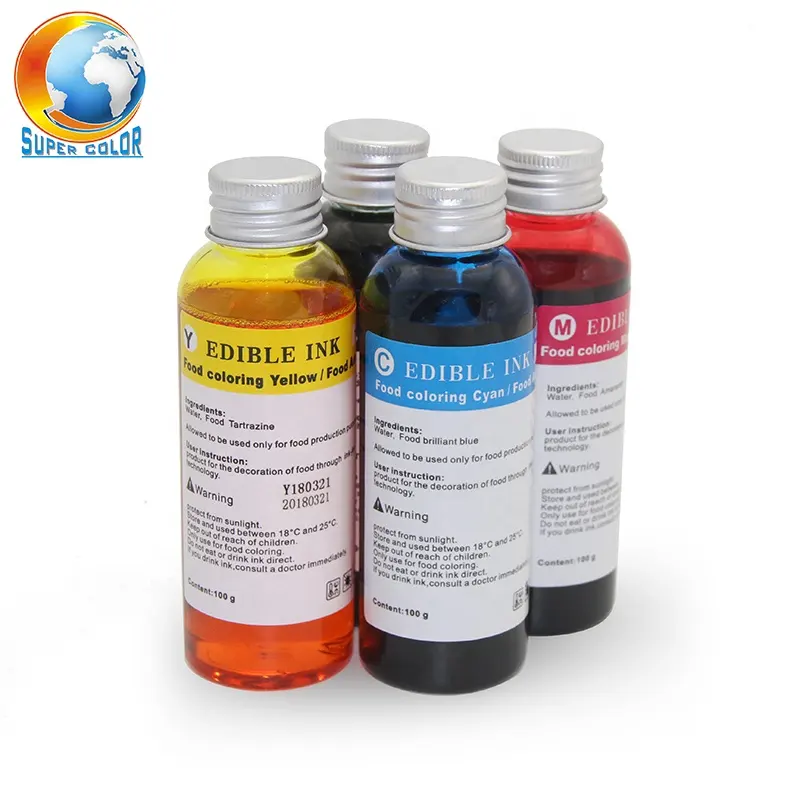 Supercolor 100ML/Bottle 4 Colors Refill Edible Ink Refill Ink For HP 803 Coffee Cake Printer