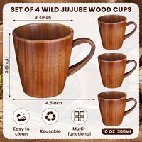 Ensemble de 4 tasses à café en bois, faites à la main, en bois massif naturel, avec poignée, écologiques, tasses isothermes pour le thé et le lait