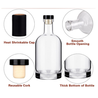 Bouteilles en verre flint vides en gros de 200 ml avec bouchon en liège, prêtes pour diffuseur, personnalisables avec logo, pour whisky, vodka, tequila
