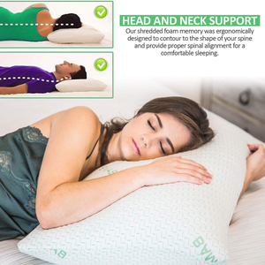 Ensemble de 2 oreillers King Size rafraîchissants en mousse à mémoire de forme déchiquetée, avec housse amovible, écologiques, 100 % fibre de bambou, pour dormeurs dos en bas ou sur le ventre - Product Image 6