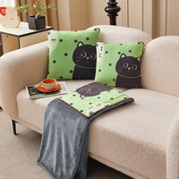 Coussin-plaid portable 2-en-1 avec imprimé chat mignon, couverture de sieste, coussin de voyage, confortable et chaud, multi-usage, quatre saisons, pour avion, maison, cadeau