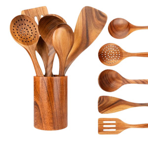 Acacia Wood Kitchenware Set 9 Pieces Wooden Spoons Spatulas Non Stick Cooking Tools For Home Use - Product Image 5
