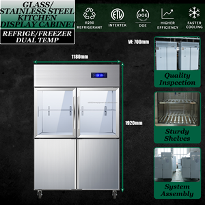 Cuatro Puertas 0 ℃ ~10 ℃   Refrigerador de Acero Inoxidable para Cocina, Congelador Vertical de Una Sola Temperatura con Puerta de Vidrio - Product Image 5