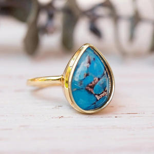 Anello T0977 in Turchese per Donna, Forma a Pera, Gemma Naturale con Montatura a Castone, Regalo, Anelli alla Moda - Product Image 2