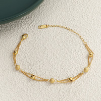 QUSEDINY marque de luxe 24K véritable plaqué or jaune Double chaîne perle Bracelet boule forme Design élégant accessoire de mode mariage