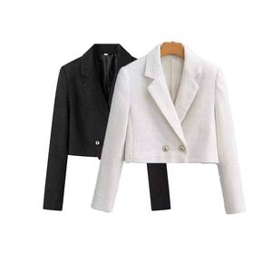 Blazer Corto da Donna a Doppio Petto, Manica Lunga, Tinta Unita, Tessuto Traspirante, Casual e alla Moda, Disponibile in 2 Colori - Product Image 1