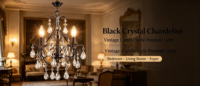 Lustre vintage noir en cristal, 3 lumières, style bougie, suspension en fer forgé, petite hauteur réglable, pour hall d'entrée